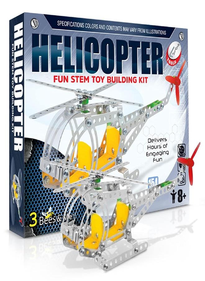 3 Bees & Me Metal Helicopter Erector Set for Boys and Girls Age 8 Years Old to Adult | Fun STEM Toy Building Kit | Educational Birthday Gift for Junior Engineers | Kids Building Projects