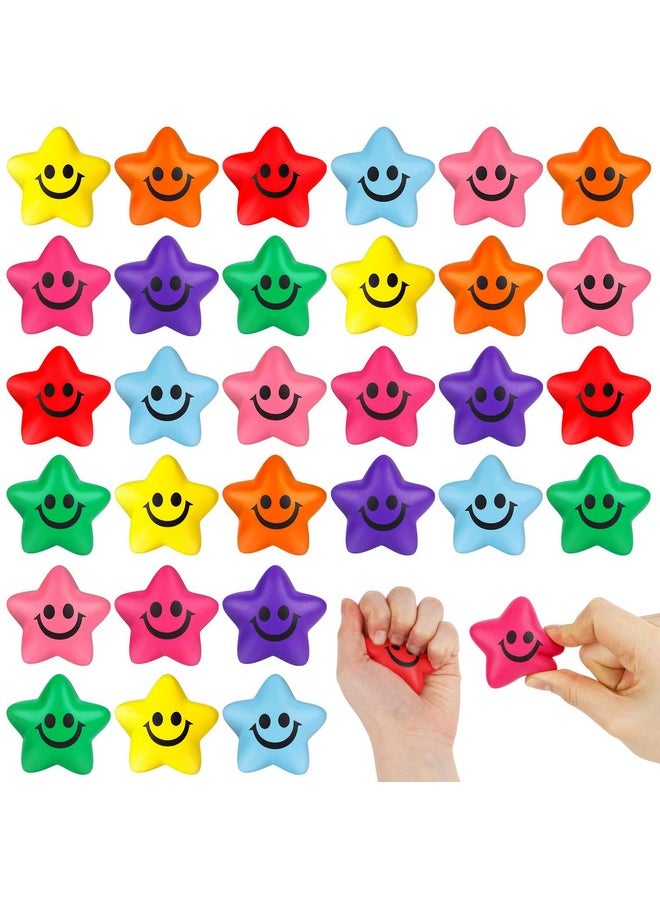 32Pcs Stress Balls For Kids, 2Inch Mini Foam Smile Ball Star Smile Face Stress Balls Colorful Foam Squeeze Balls Fidget Sensory Classroom Prizes