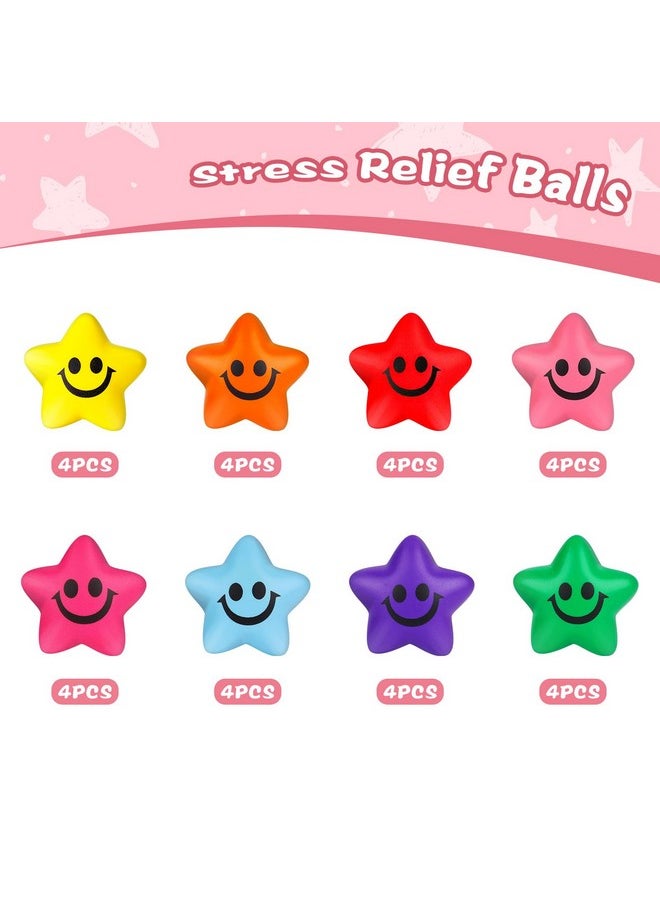 32Pcs Stress Balls For Kids, 2Inch Mini Foam Smile Ball Star Smile Face Stress Balls Colorful Foam Squeeze Balls Fidget Sensory Classroom Prizes