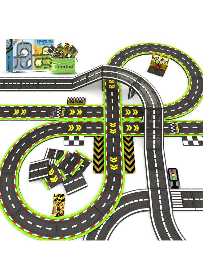 Magnetic Tiles Racing Track & City Road Expansion Pack - Kids Toys Stem Learning Montessori Toys For Toddler Magnetic Blocks Building Toys For 3+ Year Old Boys & Girls, Sensory Play Kids Toys