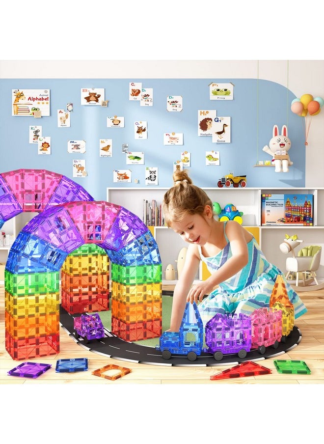 100Pcs Magnetic Tiles Stem Building Toys Set With 2 Cars, Sensory Stacking Magnetic Blocks For Toddlers & Kids, Ideal For Preschool Montessori Toys Christmas Birthday Gifts For Boys & Girls Ages 3+