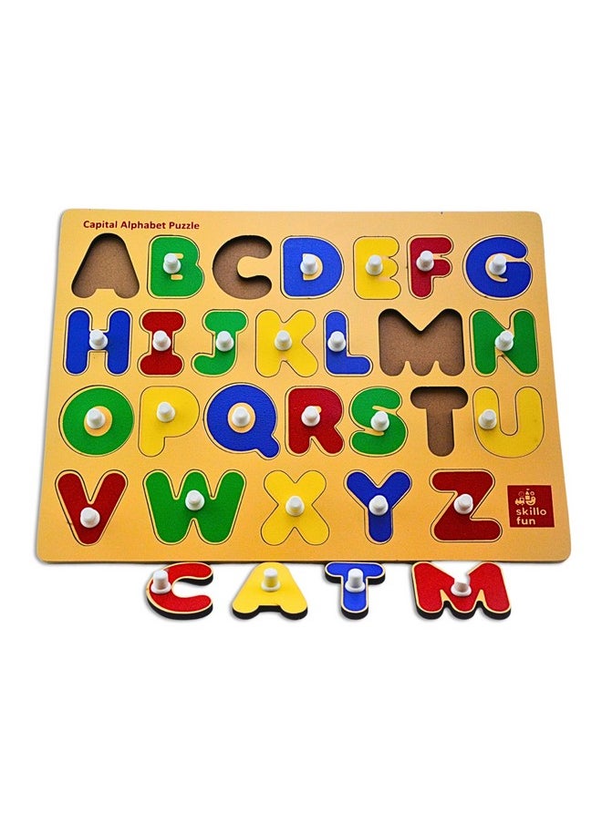 Wooden Alphabet Abcd Learning Tray, Develops Problem-Solving Skills, Fine Motor, Spatial Awareness, Hand-Eye Coordination, Durable, Safe, Premium Wood, Non-Toxic Paints