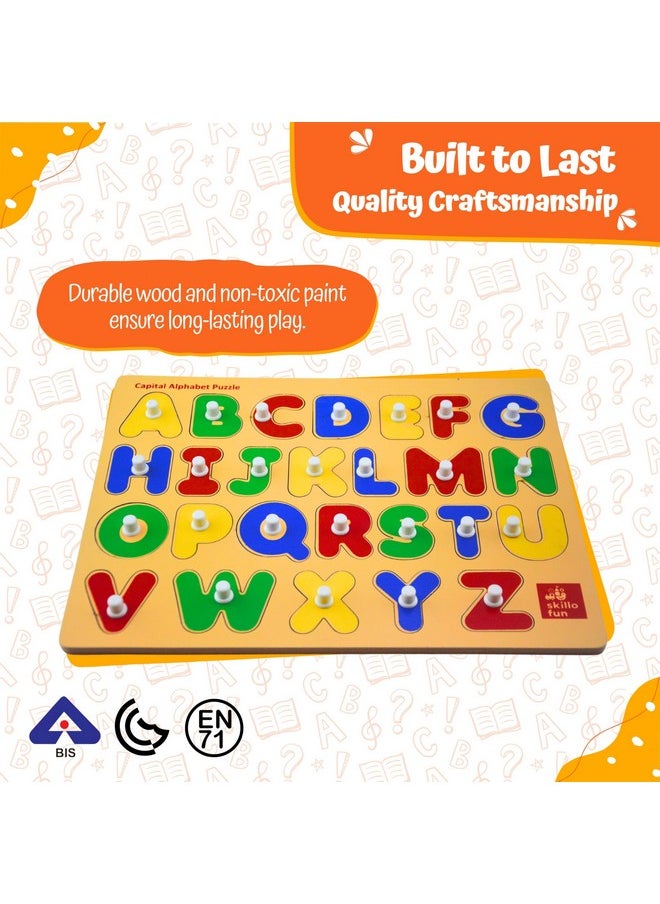 Wooden Alphabet Abcd Learning Tray, Develops Problem-Solving Skills, Fine Motor, Spatial Awareness, Hand-Eye Coordination, Durable, Safe, Premium Wood, Non-Toxic Paints