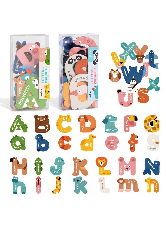 Magnetic Alphabet, 26 Uppercase & 26 Lowercase Letters, Cute Animal Magnets For Fridge, Educational Abc Spelling Learning Tools Games Toys Refrigerator Magnet For Kids, Toddlers 3 4 5 Years Old