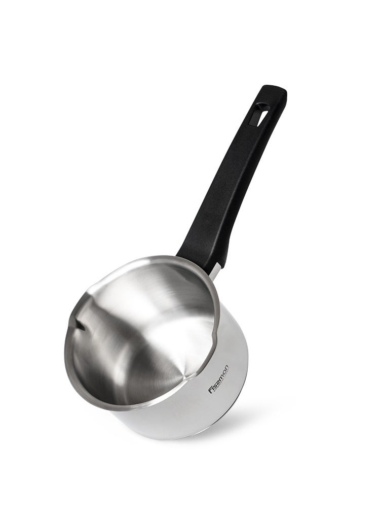 12cm Dione Stainless Steel Saucepan with 0.9L Capacity, Precision Pouring Spout, Ergonomic Heat Resistant Handle, and Induction Compatible Base Ideal for Cooking, Simmering, and Pouring