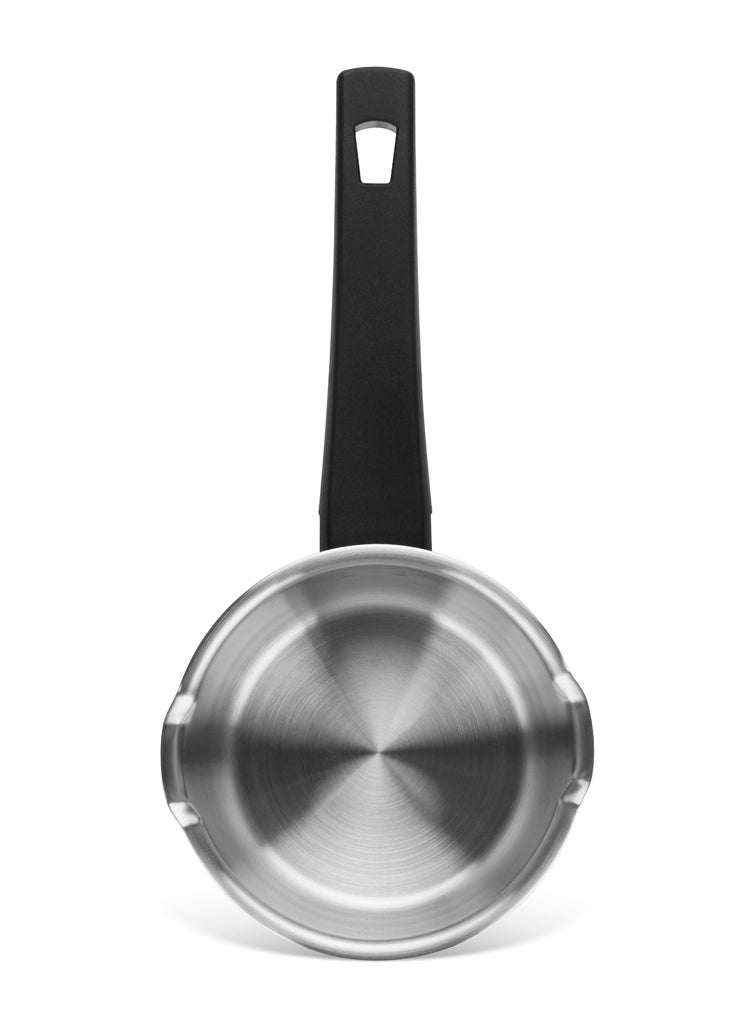 12cm Dione Stainless Steel Saucepan with 0.9L Capacity, Precision Pouring Spout, Ergonomic Heat Resistant Handle, and Induction Compatible Base Ideal for Cooking, Simmering, and Pouring