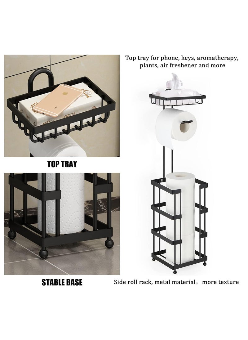 Toilet Paper Roll Holder Stand for Large Rolls with Storage Tray   Free Standing Toilet Paper Dispenser and Storage Reserve