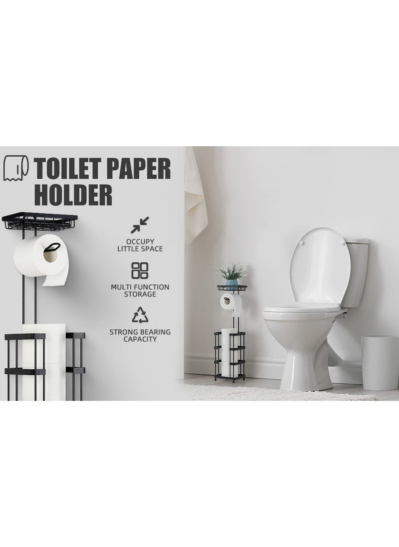 Toilet Paper Roll Holder Stand for Large Rolls with Storage Tray   Free Standing Toilet Paper Dispenser and Storage Reserve