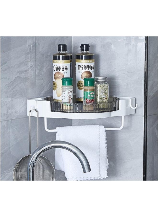 Corner Shower Caddy with 360° Rotate Strong Adhesive, 2 Hooks & Towel Bar, Drill-Free Removable Wall-Mounted Organizer for Bathroom & Kitchen Storage