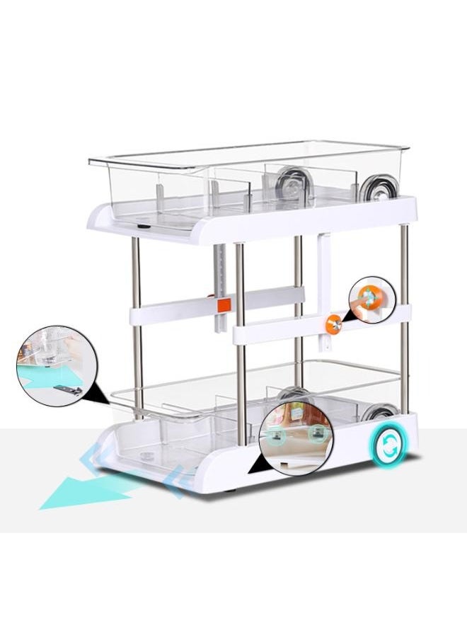 EOPTIFY 2-Tier Transparent Acrylic Rolling Utility Cart for Kitchen, Pantry, and Bathroom Storage