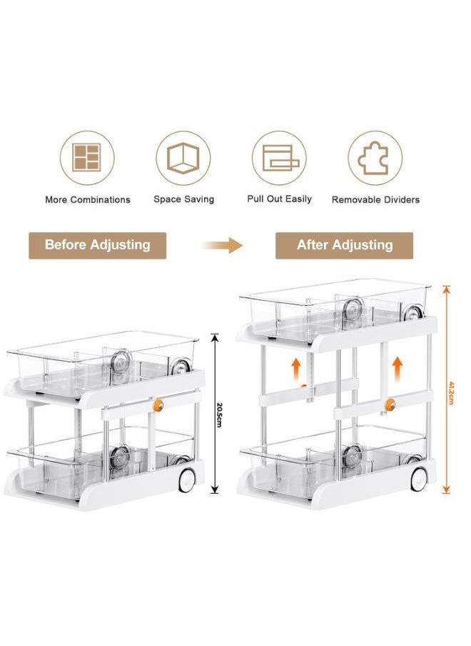 EOPTIFY 2-Tier Transparent Acrylic Rolling Utility Cart for Kitchen, Pantry, and Bathroom Storage