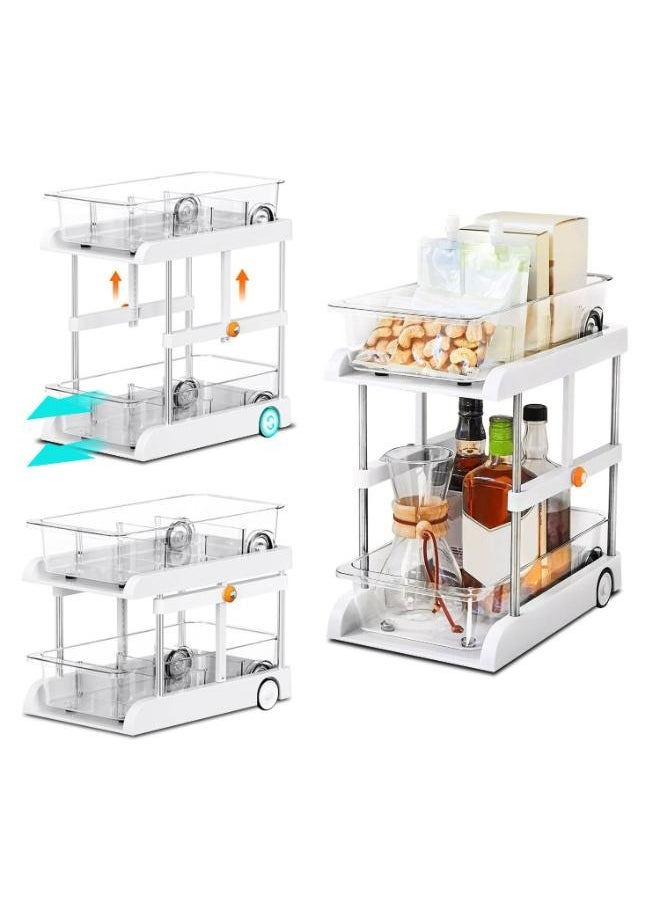 EOPTIFY 2-Tier Transparent Acrylic Rolling Utility Cart for Kitchen, Pantry, and Bathroom Storage