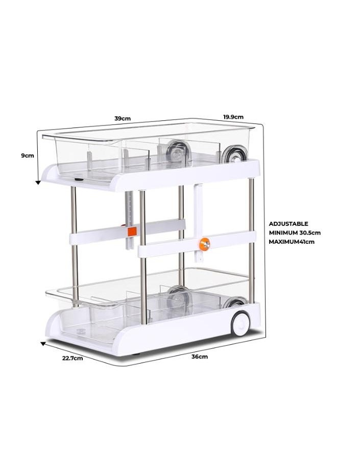 EOPTIFY 2-Tier Transparent Acrylic Rolling Utility Cart for Kitchen, Pantry, and Bathroom Storage