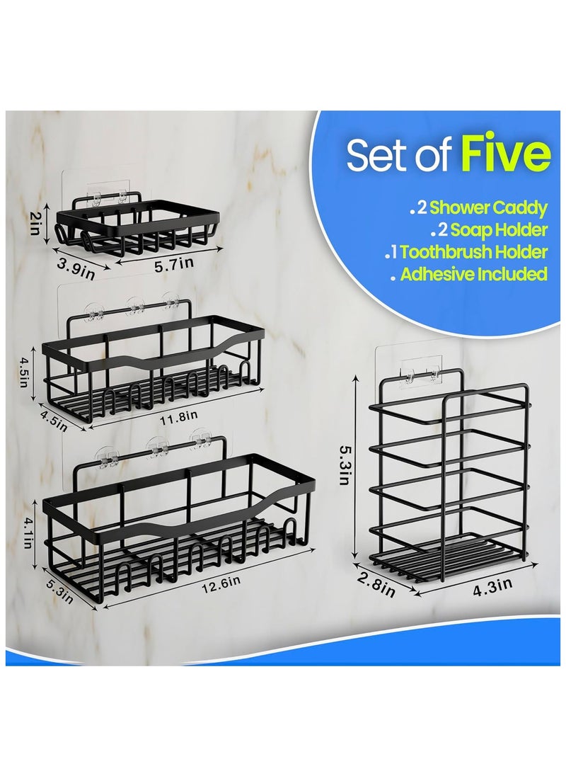 Shower Caddy 5-Pack, Adhesive Bathroom & Kitchen Organizer, No Drilling, Rustproof Stainless Steel, Large Capacity Storage Rack for Shower, Wall-Mounted Organizer for Bathroom and Kitchen