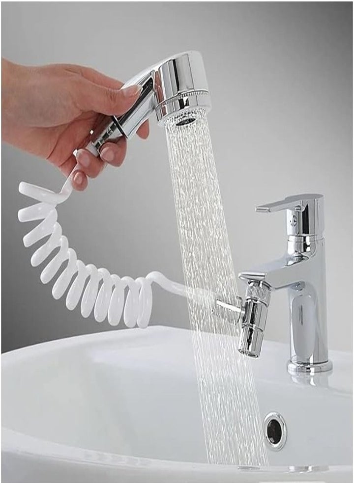 Kitchen Bathroom Pets and Kids Handheld Shower Head with 1.5m Hose, Diverter Valve and Bracket, Easy to Install, Practical and Compact, Suitable for Bathtub Laundry Kitchen Faucet Extender