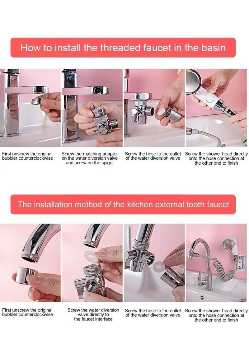 Faucet Sprayer Hose Rinser Attachment, Faucet Diverter and Adapter for Kitchen Faucet Bathroom Laundry Room Bathtub Bathing Babies, Pets Washing Vegetables