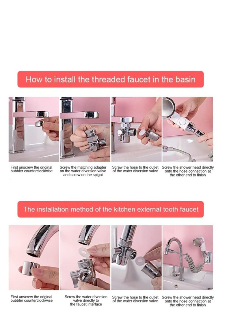 Faucet Sprayer Hose Rinser Attachment, Faucet Diverter and Adapter for Kitchen Faucet Bathroom Laundry Room Bathtub Bathing Babies, Pets Washing Vegetables