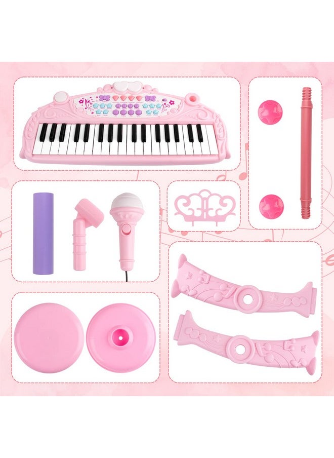 Kids Piano Keyboard Toys For 3+ Year Old Girls 37 Keys Piano For Kids With Stool And Microphone Electronic Keyboards Musical Educational Toys Birthday Gifts For Girls Age 3-6, Pink