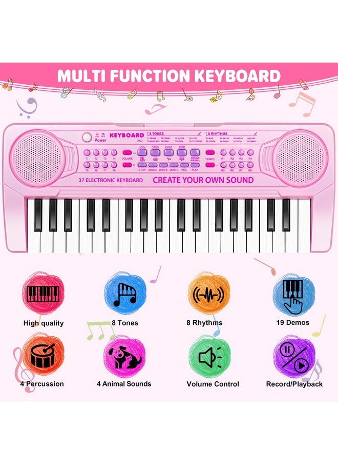 Kids Piano Keyboard - 37 Keys Piano Toys For Kids Beginners Electronic Piano With Microphone Educational Musical Toy For 3 4 5 6 Year Old Boy Girls Gift