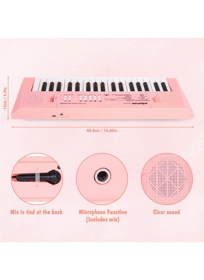 Piano Keyboard With Microphone, Portable Music Piano For Girls Electronic Keyboards Toy With 10 Demos/ 5 Drums / 4 Rhythms 37 Keys Musical Pianos Toys For Kids