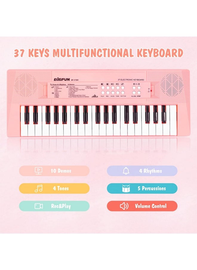 Piano Keyboard With Microphone, Portable Music Piano For Girls Electronic Keyboards Toy With 10 Demos/ 5 Drums / 4 Rhythms 37 Keys Musical Pianos Toys For Kids