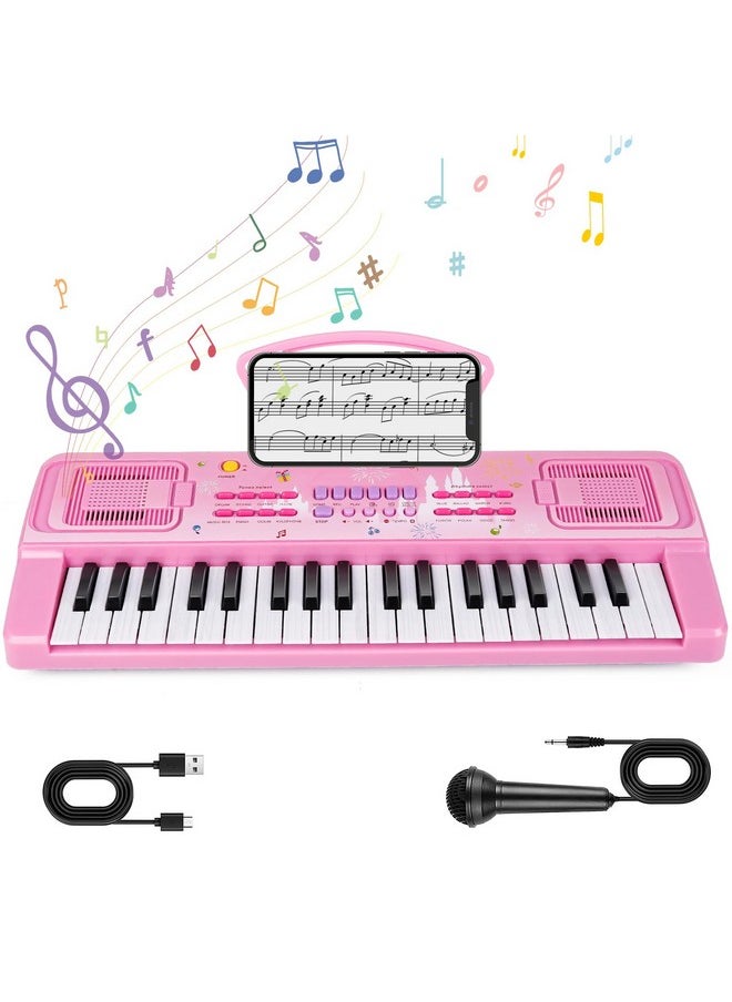 Kids Piano Keyboard, 37 Keys Electronic Piano With Music Book Bracket, Musical Toy For Toddlers 1-8 Years, Christmas Birthday Gifts For Boys Girls, Pink