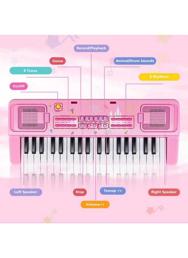 Kids Piano Keyboard, 37 Keys Electronic Piano With Music Book Bracket, Musical Toy For Toddlers 1-8 Years, Christmas Birthday Gifts For Boys Girls, Pink