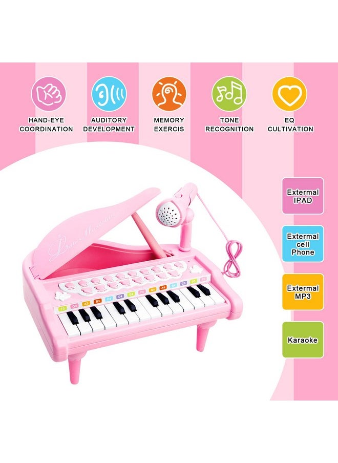 Pink Piano Toys For 1+Years Old Girls First Birthday Gifts Toddler Piano Music Toy Instruments With 24 Keys And Microphone