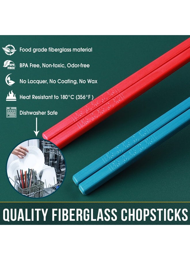 , Glamfields 5 Pairs Premium Reusable Multicolour Chopsticks For Sushi Japanese Matte Anti-Slip Chop Sticks With Gift Case Lightweight Dishwasher Safe, 9.6 Inch