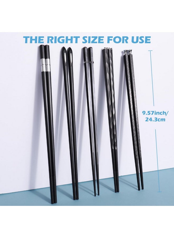 5 Pairs Premium Chopsticks Reusable Dishwasher Safe 9.5 Inch Fiberglass Chop Sticks Gift Set Non Slip Black + Silver