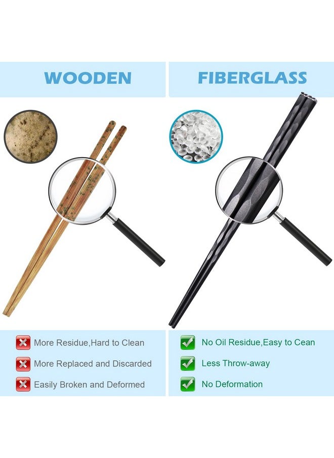 5 Pairs Premium Chopsticks Reusable Dishwasher Safe 9.5 Inch Fiberglass Chop Sticks Gift Set Non Slip Black + Silver