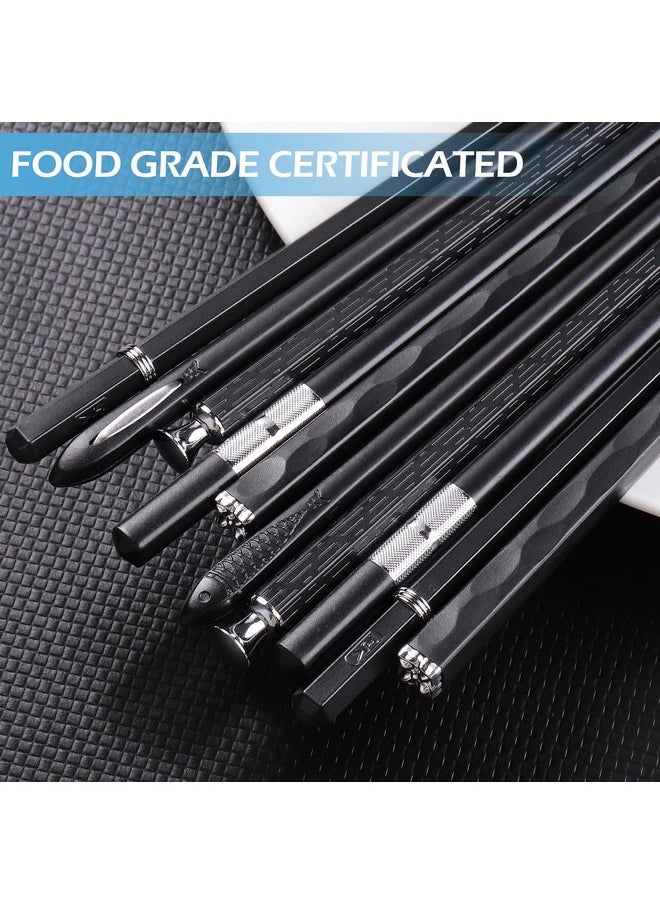 5 Pairs Premium Chopsticks Reusable Dishwasher Safe 9.5 Inch Fiberglass Chop Sticks Gift Set Non Slip Black + Silver