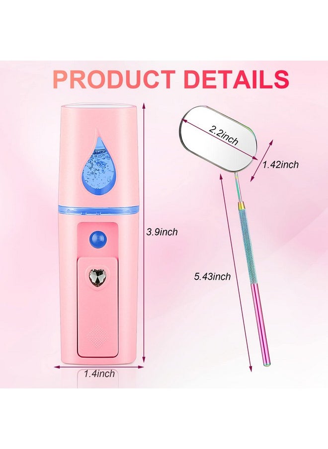 Nano Mist Sprayer Eyelash Extensions Mini Facial Steamer 20Ml Portable Face Mister Usb Handheld Facial Humidifier And 270 Degree Rotation Lash Mirror For Makeup Skin Care