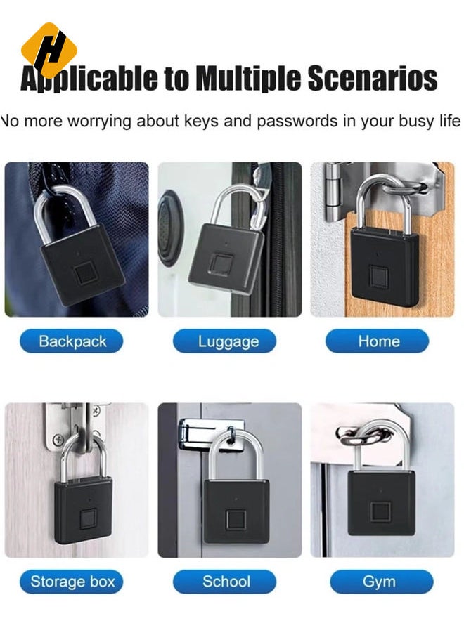 USB C Rechargeable Fingerprint Smart Padlock – Keyless Portable Lock for Bags, Drawers, Suitcases, and Gyms (1-Pack, 43x13x41.5mm)