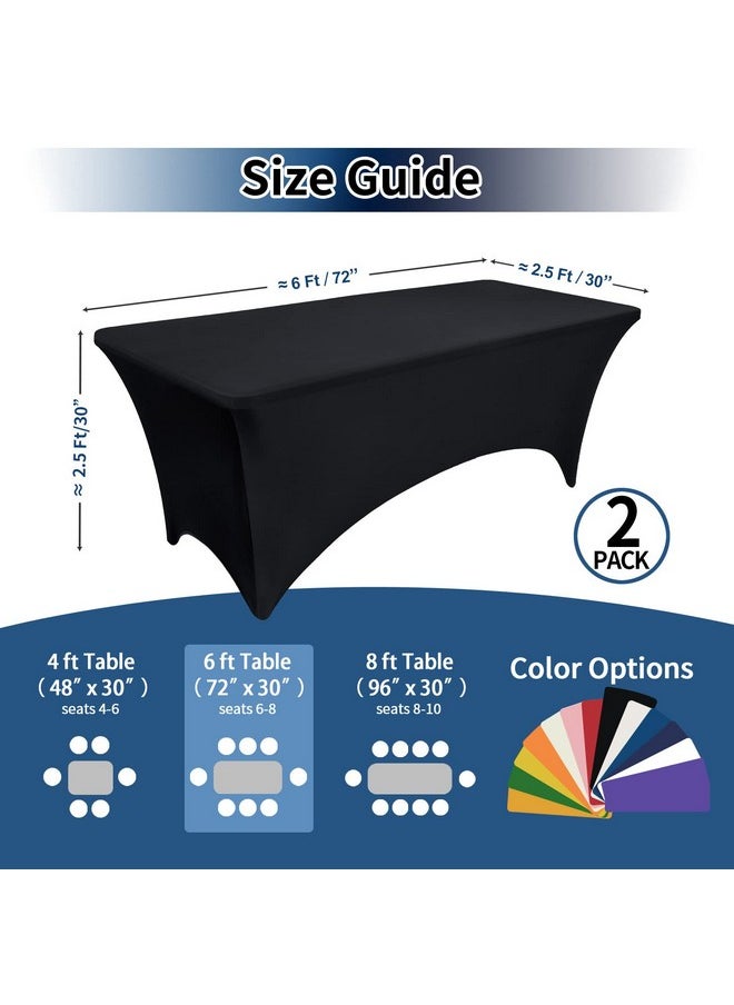 Spandex Black Table Covers 6Ft Fitted Table Clothes For 6 Foot Rectangle Tables, Elastic Massage Stretch Wrinkle Free Tablecloth For Party, Wedding, Birthday, Vendor Stand, 2 Pack