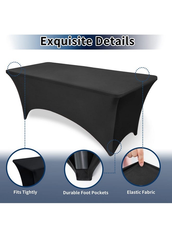 Spandex Black Table Covers 6Ft Fitted Table Clothes For 6 Foot Rectangle Tables, Elastic Massage Stretch Wrinkle Free Tablecloth For Party, Wedding, Birthday, Vendor Stand, 2 Pack