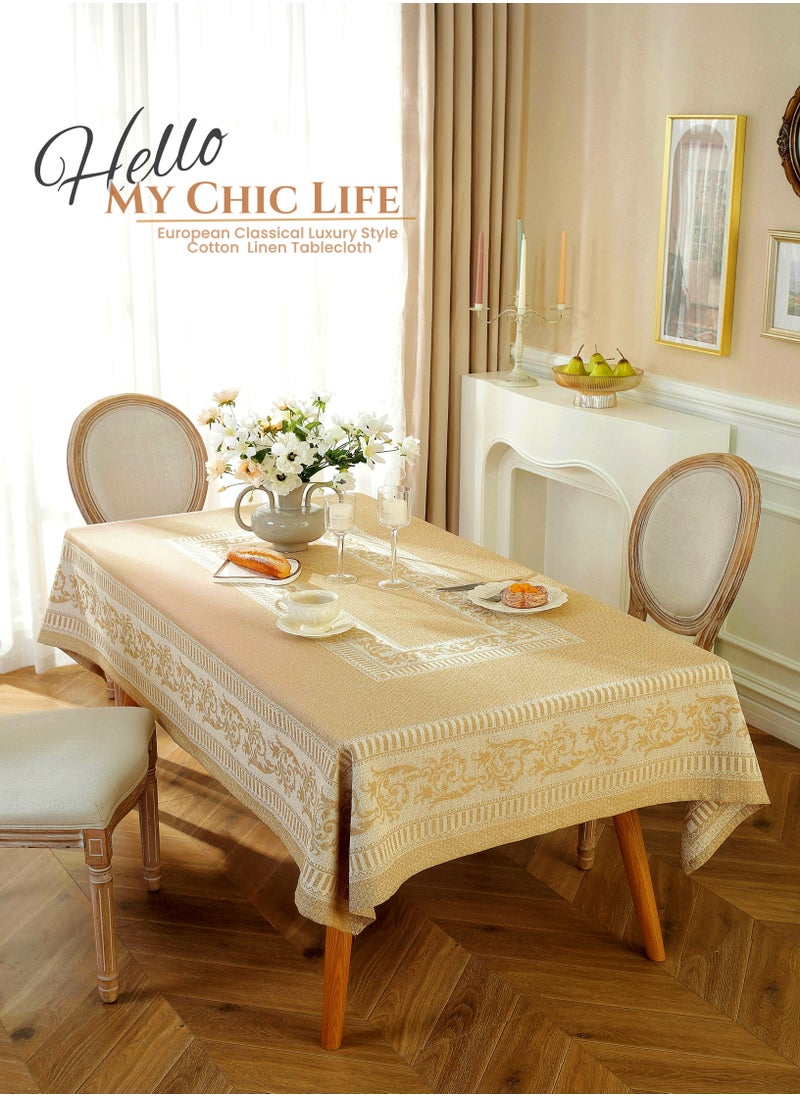 Cotton and Linen Rectangular Tablecloth,140X200cm Table Covers,Coffee Table Cloth, European Classical Luxury Style Light Brown, High Gram Weight, Thick and Smooth, Soft and Environmentally Fabric, Wear-Resistant ,Durable, Machine Washable, Shrink Resistant,Anti-Wrinkle, Finely Quilted and Reinforced,Home Kitchen Dining Tables Decorations, Outdoor Tables Clothes, Dinners, Weddings , Banquet Parties, Hotel Decorations,Large Size(55*79inch)