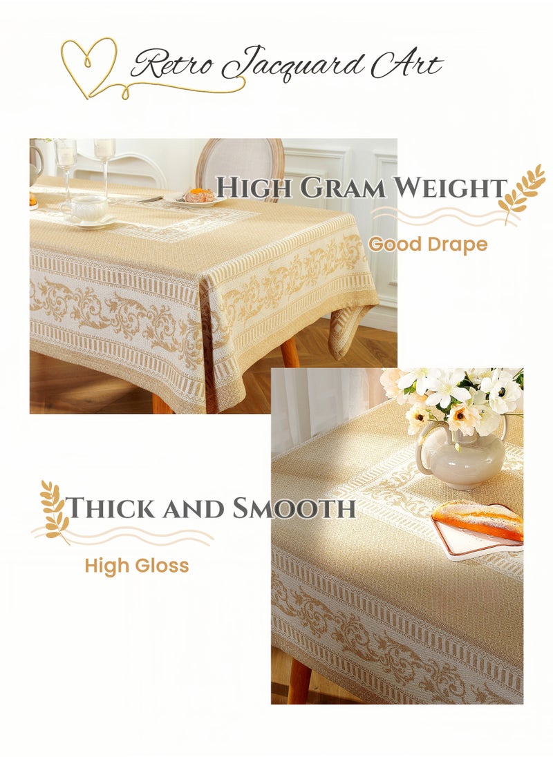 Cotton and Linen Rectangular Tablecloth,140X200cm Table Covers,Coffee Table Cloth, European Classical Luxury Style Light Brown, High Gram Weight, Thick and Smooth, Soft and Environmentally Fabric, Wear-Resistant ,Durable, Machine Washable, Shrink Resistant,Anti-Wrinkle, Finely Quilted and Reinforced,Home Kitchen Dining Tables Decorations, Outdoor Tables Clothes, Dinners, Weddings , Banquet Parties, Hotel Decorations,Large Size(55*79inch)