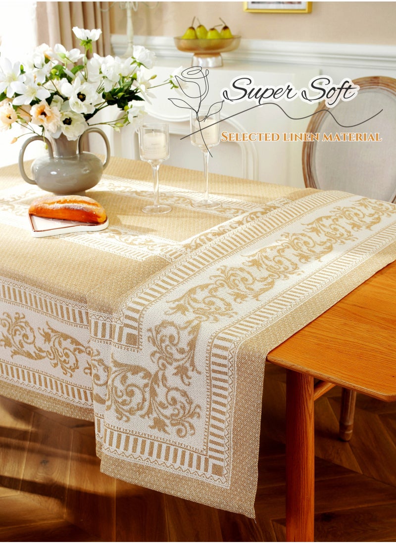 Cotton and Linen Rectangular Tablecloth,140X200cm Table Covers,Coffee Table Cloth, European Classical Luxury Style Light Brown, High Gram Weight, Thick and Smooth, Soft and Environmentally Fabric, Wear-Resistant ,Durable, Machine Washable, Shrink Resistant,Anti-Wrinkle, Finely Quilted and Reinforced,Home Kitchen Dining Tables Decorations, Outdoor Tables Clothes, Dinners, Weddings , Banquet Parties, Hotel Decorations,Large Size(55*79inch)