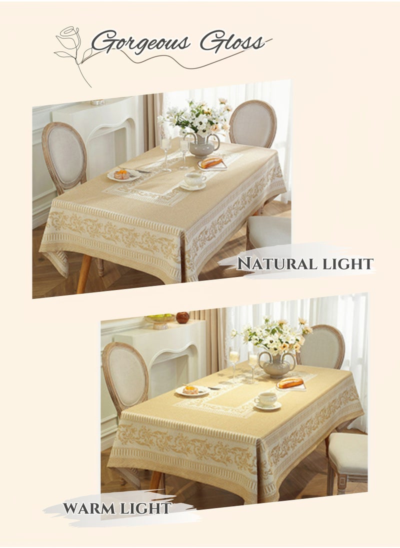 Cotton and Linen Rectangular Tablecloth,140X180cm Table Covers,Coffee Table Cloth, European Classical Luxury Style Light Brown, High Gram Weight, Thick and Smooth, Soft and Environmentally Fabric, Wear-Resistant ,Durable, Machine Washable, Shrink-Resistant,Anti-Wrinkle, Finely Quilted and Reinforced,Home Kitchen Dining Tables Decorations, Outdoor Tables Clothes, Dinners, Weddings , Banquet Parties, Hotel Decorations (55*71inch)