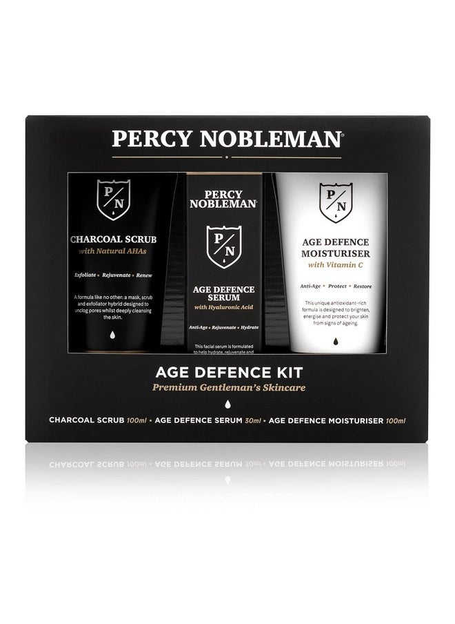 Age Defence Kit, A Men'S Skincare Set Containing Charcoal Face Scrub (With Natural Ahas), Ultra-Hydrating Facial Serum (With Hyaluronic Acid), And Moisturiser (With Vitamin C)