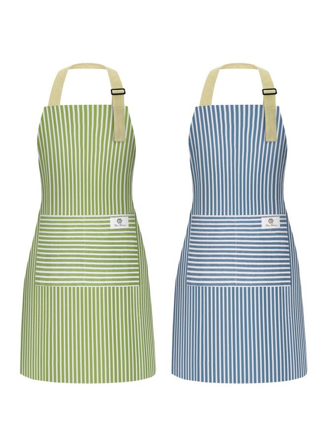 2 Pack Waterproof Cooking Apron For Women With Pocket Adjustable Chef Aprons For Kitchen, Cooking, Baking, Bbq, Grill(Blue/Green)