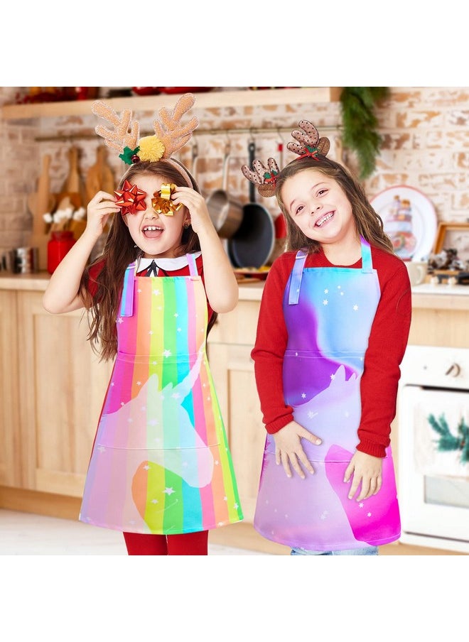 Aprons For Kids Girls Rainbow Unicorn Apron With Pockets For Children Kitchen Chef Aprons For Cooking Baking Painting And Party Family Gifts(Small,3-5Years)