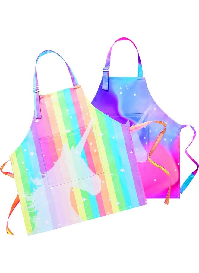 Aprons For Kids Girls Rainbow Unicorn Apron With Pockets For Children Kitchen Chef Aprons For Cooking Baking Painting And Party Family Gifts(Small,3-5Years)