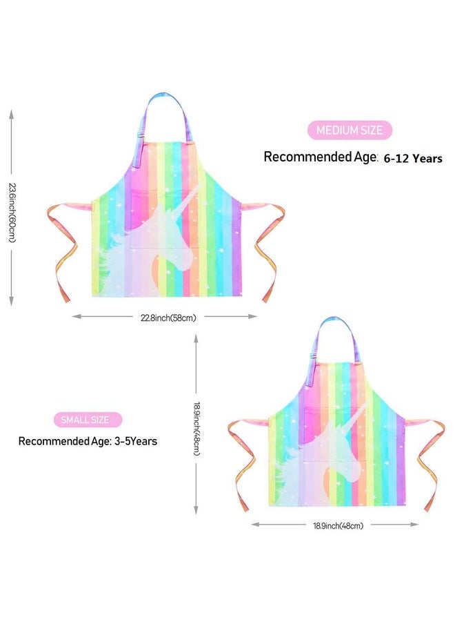 Aprons For Kids Girls Rainbow Unicorn Apron With Pockets For Children Kitchen Chef Aprons For Cooking Baking Painting And Party Family Gifts(Small,3-5Years)