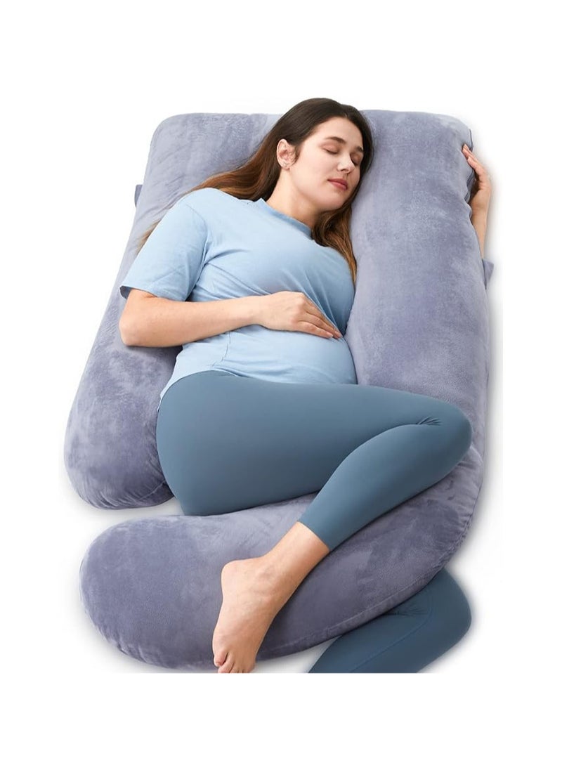 Momcozy Pregnancy Pillows, U Shaped Full Body Maternity Pillow with Removable Cover, Grey Pregnant Support Pillow for Sleeping