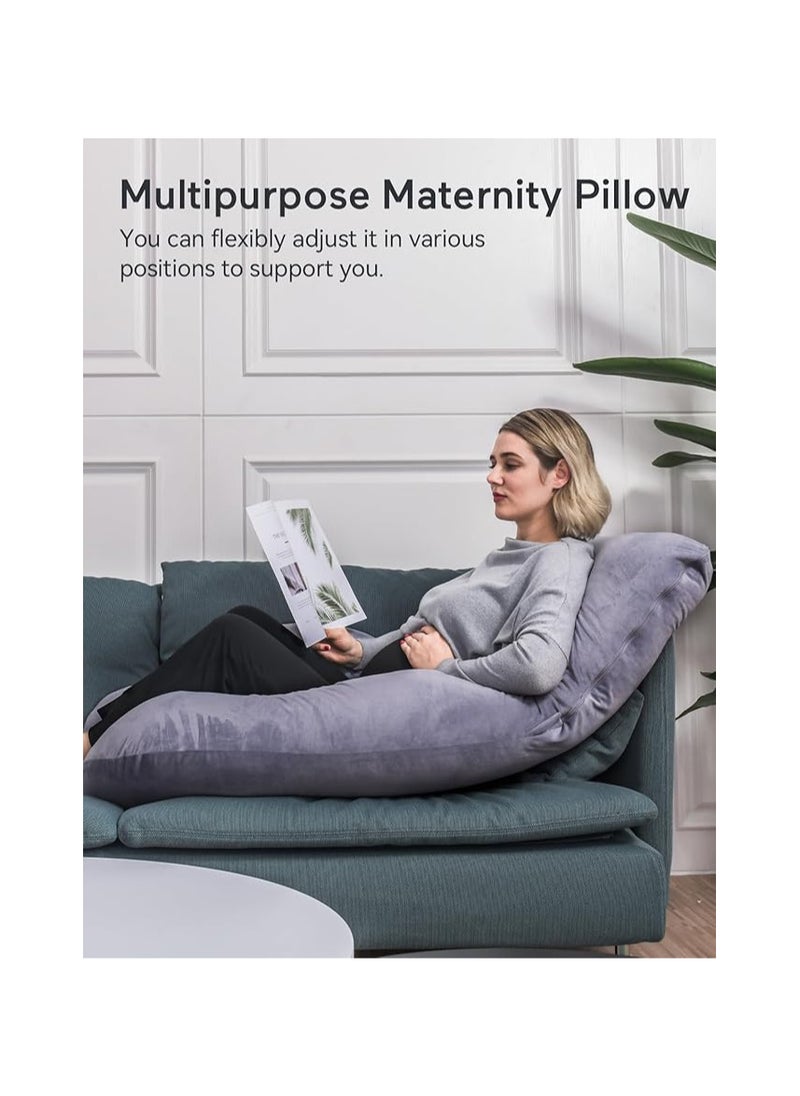 Momcozy Pregnancy Pillows, U Shaped Full Body Maternity Pillow with Removable Cover, Grey Pregnant Support Pillow for Sleeping