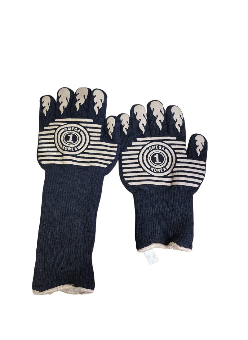 BBQ Cooking Gloves 1472°F Heat Resistant Glove Protective Non-Slip Oven Mitt Extreme Heat Resistant Grilling Glove For Barbecue Cooking Baking Welding Cutting 1 Pair