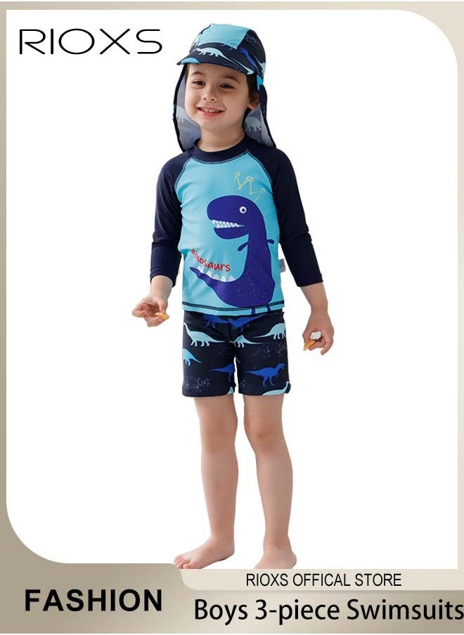 3-Piece Rash Guard Swimsuit for Boys, Moisture-wicking Breathable Swimming Costume Set, Fashionable Long Sleeve Swimwear, Made of Efficient Quick-drying and High-density Fabric, Suitable for Surfing, Diving, Swimming or Beach Activities