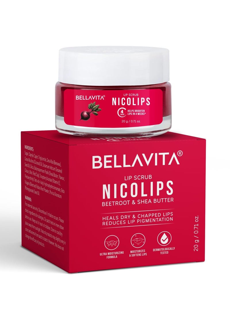 Bella Vita Organic NicoLips Lip Scrub Balm Brightening Dark Lips for Men and Women Dry Lips/Smoker/Chapped Lip & Lipstick Stains Removal Lipcare, 20 g